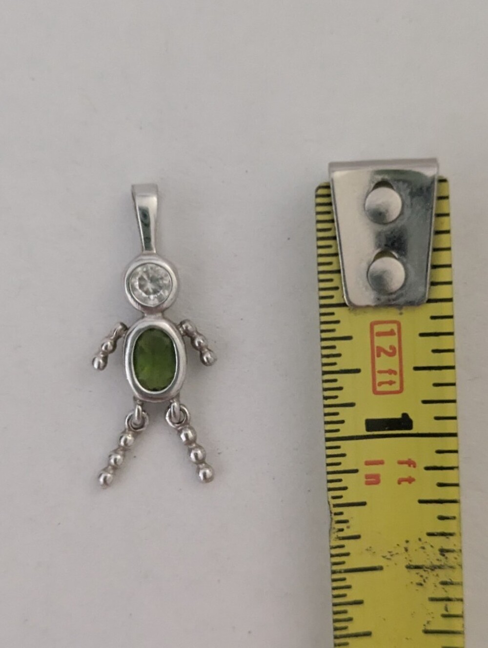 Sterling Silver Little Boy Pendant Charm Articulated Green Trillion Stone 925
